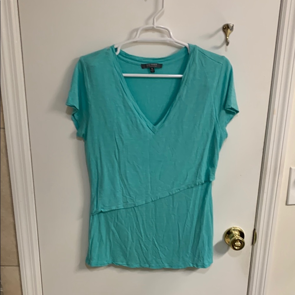 Lisa Rinna Collection Green Asymmetrical Cap Sleeve Tee